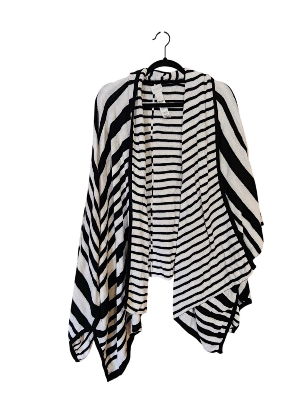 Chicos Black & White Striped Poncho Cardigan OS Knit